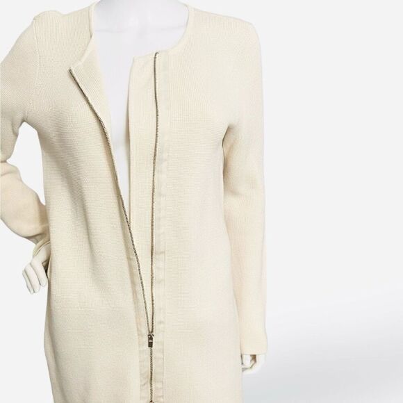 Talbots Open Face Ivory Cream Thick Cotton Rayon Long Sweater Cardigan Jacket S - Picture 5 of 11